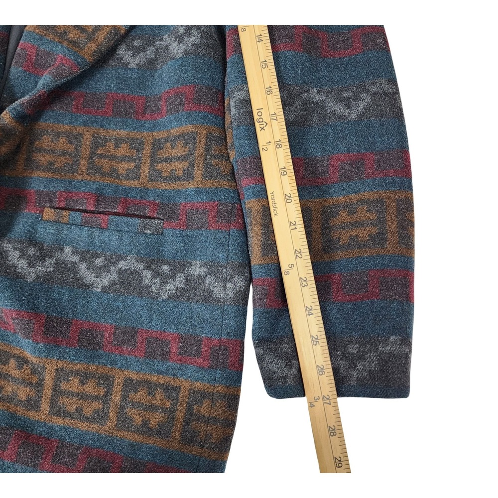 Braetan Vintage Southwestern Wool Blend Geometric Blazer Coat Blue Rust Large - Picture 4 of 8